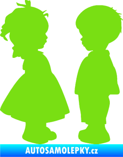 Samolepka Dítě v autě 071 levá holčička s chlapečkem sourozenci zelená kawasaki