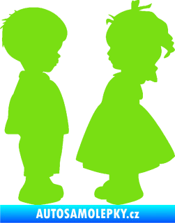 Samolepka Dítě v autě 071 pravá holčička s chlapečkem sourozenci zelená kawasaki