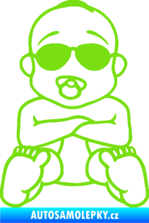Samolepka Dítě v autě 074 mimčo s brýlemi zelená kawasaki