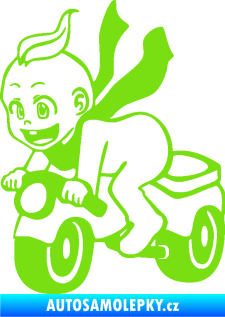 Samolepka Dítě v autě 083 levá chlapeček na odrážedle zelená kawasaki
