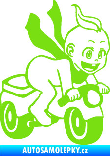 Samolepka Dítě v autě 083 pravá chlapeček na odrážedle zelená kawasaki