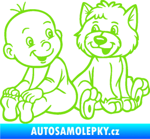 Samolepka Dítě v autě 087 levá chlapeček s pejskem zelená kawasaki
