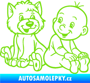 Samolepka Dítě v autě 087 pravá chlapeček s pejskem zelená kawasaki
