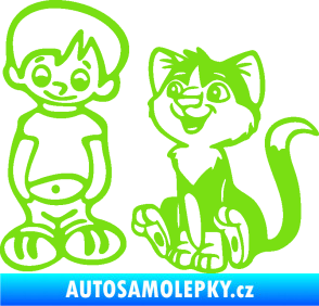 Samolepka Dítě v autě 097 levá kluk a kočka zelená kawasaki