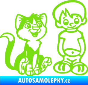 Samolepka Dítě v autě 097 pravá kluk a kočka zelená kawasaki