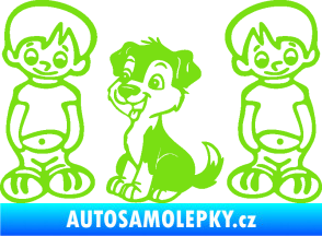 Samolepka Dítě v autě 103 levá dva kluci a pes zelená kawasaki