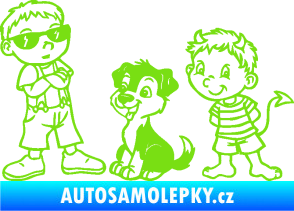 Samolepka Dítě v autě 104 levá dva kluci a pes zelená kawasaki