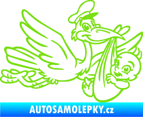 Samolepka Dítě v autě 108 pravá čáp nese miminko zelená kawasaki