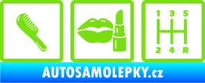 Samolepka Girl race car symboly brush, lipstick, shift zelená kawasaki