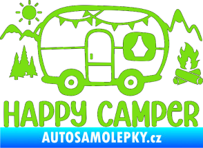 Samolepka Happy camper 002 pravá kempování s karavanem zelená kawasaki