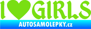 Samolepka I love girls nápis se srdcem zelená kawasaki