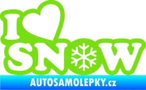 Samolepka I love snow nápis s vločkou zelená kawasaki