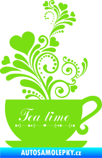Samolepka Interiér 017 čas na čaj, hrníček s kytičkami zelená kawasaki