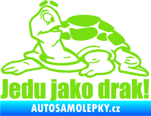 Samolepka Jedu jako drak! 001 levá nápis se želvou zelená kawasaki