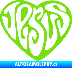 Samolepka Jesus nápis v srdíčku zelená kawasaki