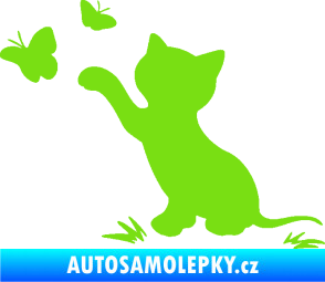 Samolepka Kočka 037 levá s motýlky zelená kawasaki