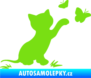 Samolepka Kočka 037 pravá s motýlky zelená kawasaki