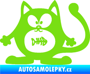 Samolepka Kočka 042 levá s rybou v bříšku zelená kawasaki