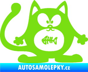Samolepka Kočka 042 pravá s rybou v bříšku zelená kawasaki