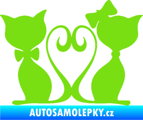 Samolepka Kočky love 002 levá spletené ocásky zelená kawasaki