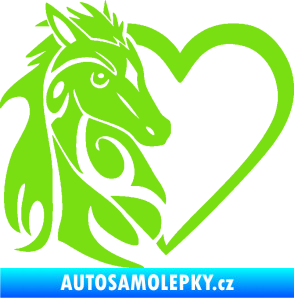 Samolepka Koník love 001 levá hříbátko v srdíčku zelená kawasaki