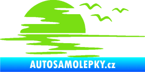 Samolepka Krajina moře 003 levá západ slunce odraz na hladině zelená kawasaki