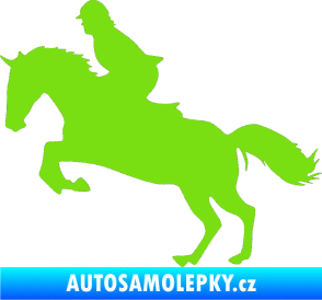 Samolepka Kůň 014 levá skok s jezdcem zelená kawasaki