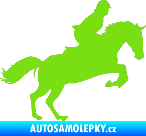 Samolepka Kůň 014 pravá skok s jezdcem zelená kawasaki