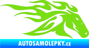 Samolepka Kůň 022 pravá hlava s plameny zelená kawasaki