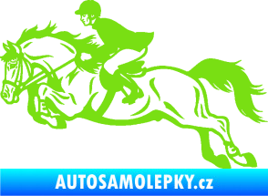 Samolepka Kůň 059  levá jezdec na koni parkur zelená kawasaki
