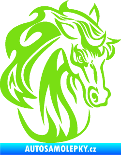 Samolepka Kůň 069 pravá hlava s hřívou zelená kawasaki