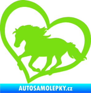 Samolepka Kůň 087  levá v srdíčku zelená kawasaki