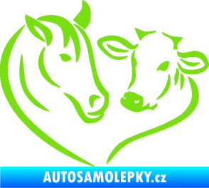 Samolepka Kůň s kravičkou v srdíčku levá láska ke zvířatům zelená kawasaki