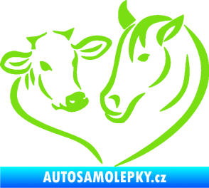 Samolepka Kůň s kravičkou v srdíčku pravá láska ke zvířatům zelená kawasaki