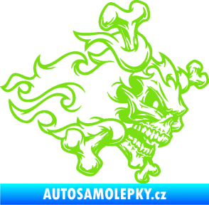 Samolepka Lebka 022 pravá kosti v plamenech zelená kawasaki