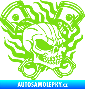 Samolepka Lebka 048 pravá písty a plameny zelená kawasaki