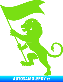 Samolepka Lev heraldika 005 levá s praporem zelená kawasaki