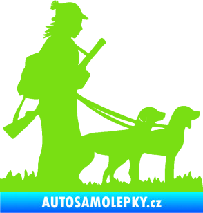 Samolepka Lov 001 pravá žena a dva psi  zelená kawasaki