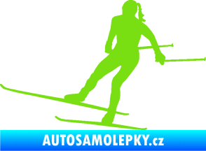 Samolepka Lyžařka 001 levá běh na lyžích zelená kawasaki