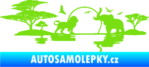 Samolepka Motiv Afrika levá -  zvířata u vody zelená kawasaki