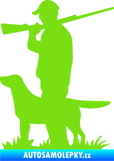 Samolepka Myslivec 005 levá se psem na lovu zelená kawasaki