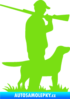 Samolepka Myslivec 005 pravá se psem na lovu zelená kawasaki