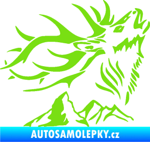 Samolepka Myslivost 003 pravá jelen a hory zelená kawasaki