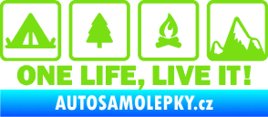 Samolepka One life, live it kempování s nápisem zelená kawasaki