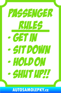 Samolepka Passenger rules nápis pravidla pro cestující zelená kawasaki