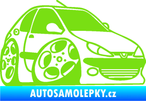 Samolepka Peugeot 206 karikatura pravá zelená kawasaki