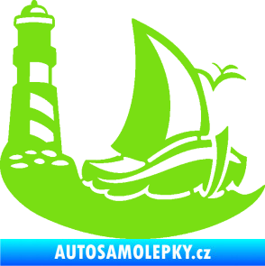 Samolepka Plachetnice 005 pravá s majákem na moři zelená kawasaki