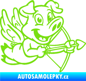 Samolepka Prase 005 pravá s křídly a lukem zelená kawasaki