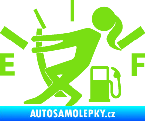 Samolepka Prázdná nádrž 002 palivoměr, varianta s ženou zelená kawasaki