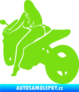 Samolepka Sexy žena na motorce levá zelená kawasaki